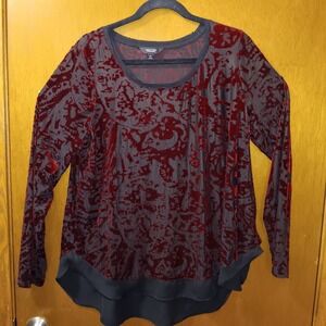 Simply Vera Vera‎ Wang Velvet Burnout Floral Tunic Top XL Long Sleeve